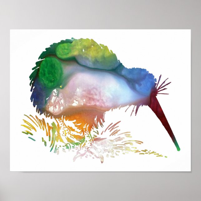 Färgfull abstrakt Kiwi silhouette Poster (Framsidan)