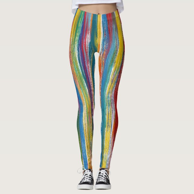 Färgfull Abstrakt: Linjer för digital Oljemålning Leggings (Framsida)