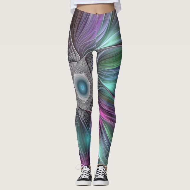 Färgfull Abstrakt med lägre effekt Modern Fractal  Leggings (Framsida)