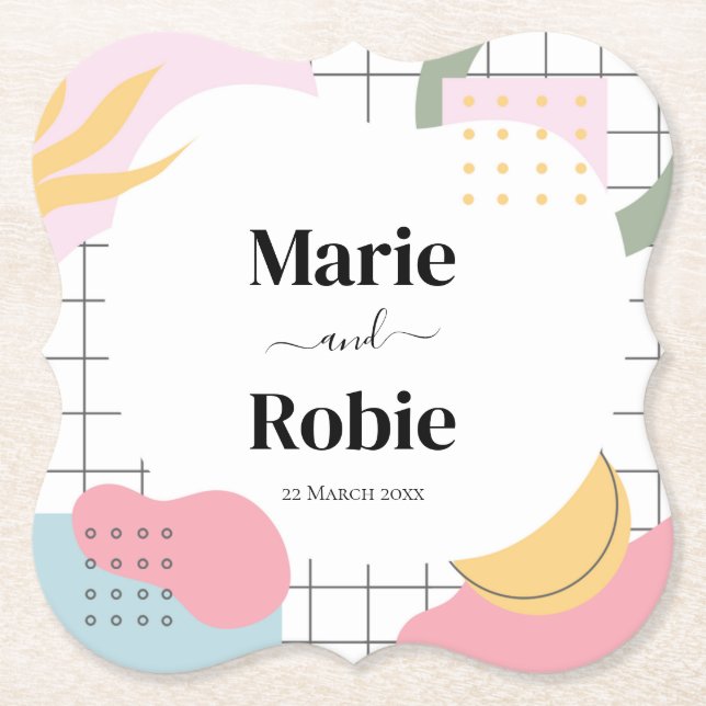 Färgfull Abstrakt Memphis Bröllop Underlägg Papper (Framsida)