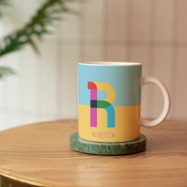 Färgfull Abstrakt Modern Alphabet Brev R med namn Kaffemugg