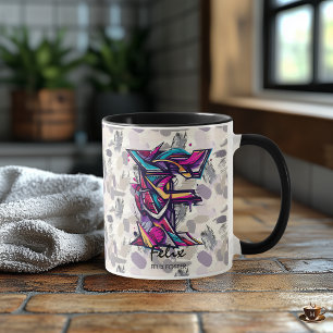 Färgfull Abstrakt Monogram Mugg - F för Felix