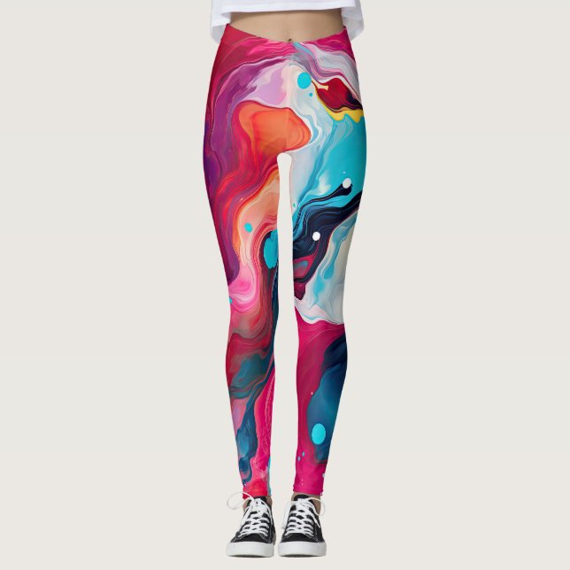 Färgfull abstrakt mönster leggings (Framsida)