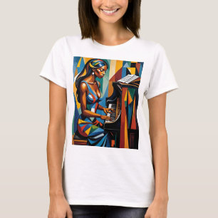 Färgfull Abstrakt Musician spelar Piano t-shirt