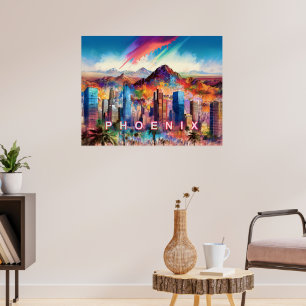 Färgfull Abstrakt Phoenix Arizona Skyline Poster
