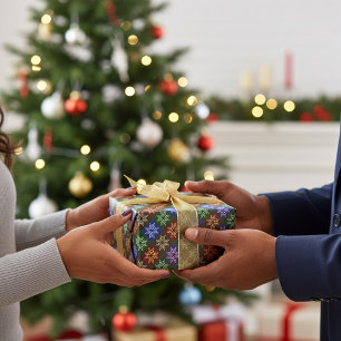 Färgfull Abstrakt Poinsettia Blommigt Squares Presentpapper