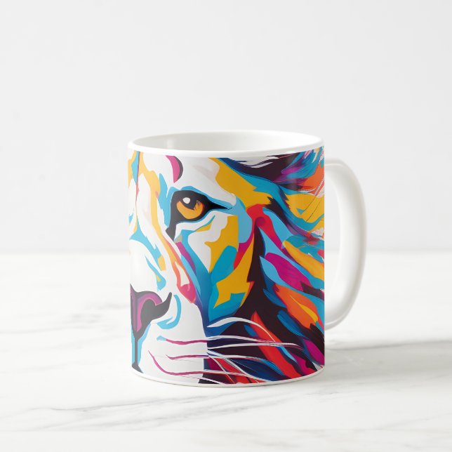 Färgfull abstrakt porträtt vit lejon kaffemugg (Framsida höger)