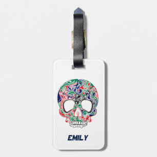 Färgfull Abstrakt Retro Sugar Skull Bagagebricka
