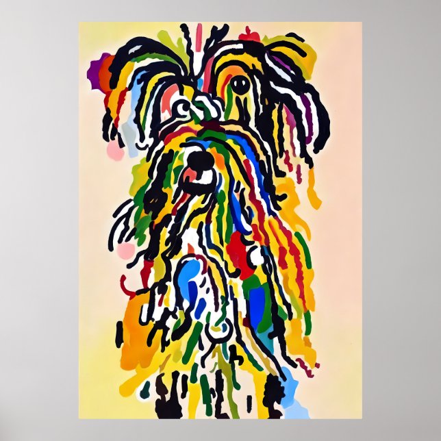 Färgfull Abstrakt Saggy Hund Porträtt Painting Poster (Framsidan)