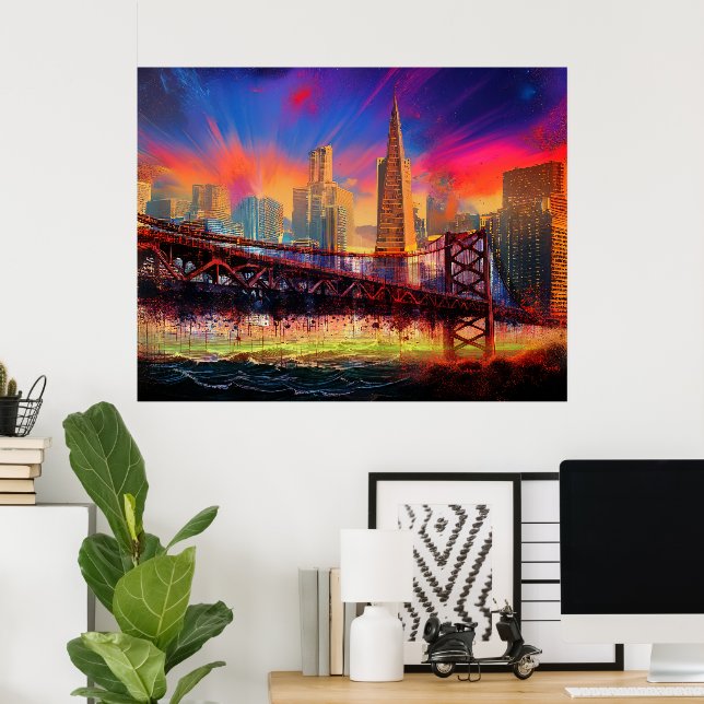 Färgfull Abstrakt San Francisco Skyline Poster (Hemmakontoret)