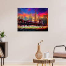 Färgfull Abstrakt San Francisco Skyline Poster