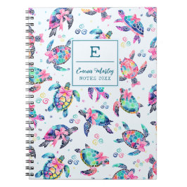 Färgfull Abstrakt Sea Turtle Monogrammed Bow girly Anteckningsbok