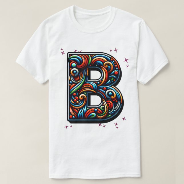 Färgfull Abstrakt Swirl Brev "B" T Shirt (Design framsida)