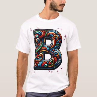 Färgfull Abstrakt Swirl Brev "B" T Shirt