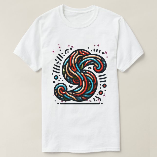 Färgfull Abstrakt Swirl Brev ’S’ T Shirt (Design framsida)