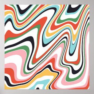 Färgfull Abstrakt Swirl Retro Mönster Poster