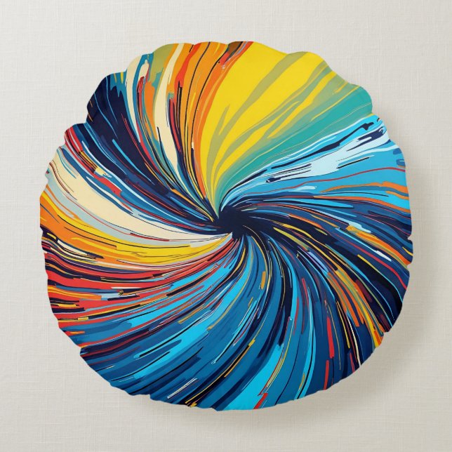 Färgfull Abstrakt Swirl Rund Kudde (Framsidan)