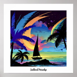 Färgfull Abstrakt Tropical Paradise Sailboat Poster