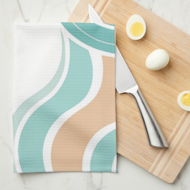 Färgfull abstrakt vågigt blå orange brun kökshandduk (Vikt i Fjärdedel)