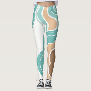 Färgfull abstrakt vågigt blå orange brun leggings