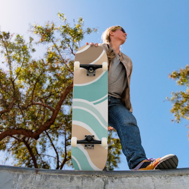 Färgfull abstrakt vågigt blå orange brun mini skateboard bräda 18,5 cm (Utomhus 1)