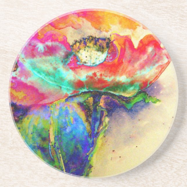 Färgfull Abstrakt Vallmo, vattenfärg Underlägg (Framsidan)