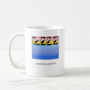 Färgfull, afrikansk konst, sunset Sailing Boats Kaffemugg