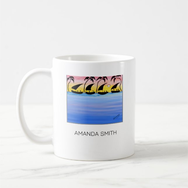 Färgfull, afrikansk konst, sunset Sailing Boats Kaffemugg (Vänster)