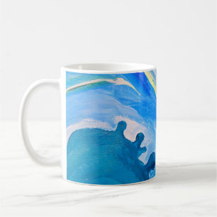 Färgfull akrylmålning, texturerad bakgrund. kaffemugg