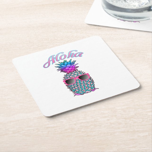 Färgfull ananas Hawaiian Aloha Underlägg Papper Kvadrat (Vinklad)