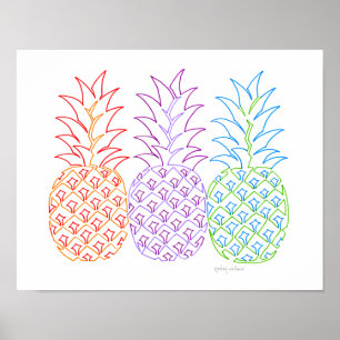 Färgfull ananas Linjekonst Poster