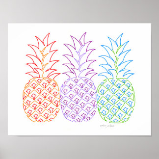 Färgfull ananas Linjekonst Poster