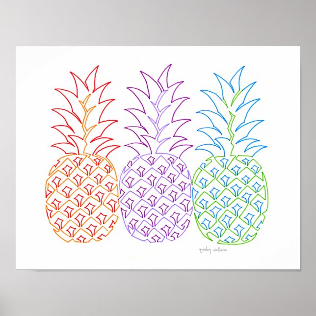 Färgfull ananas Linjekonst Poster (Framsidan)