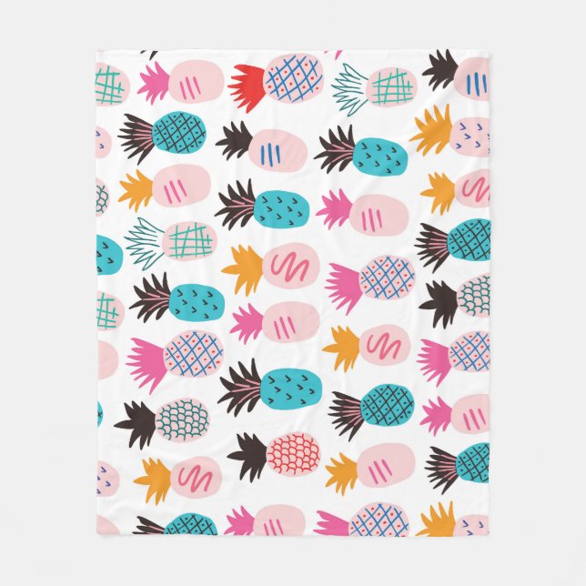 Färgfull ananas löv, tropisk doodle. fleecefilt (Framsidan)