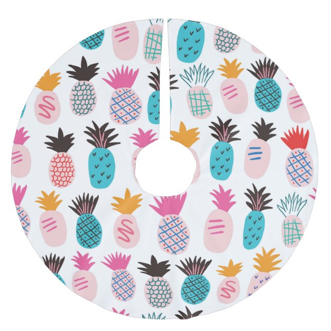 Färgfull ananas löv, tropisk doodle. julgransmatta borstad polyester (Framsidan)