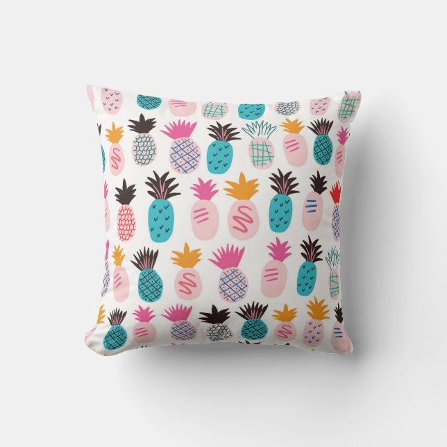 Färgfull ananas löv, tropisk doodle. kudde (Framsida)