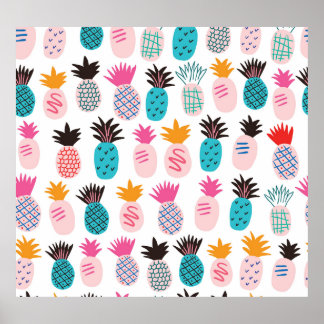 Färgfull ananas löv, tropisk doodle. poster
