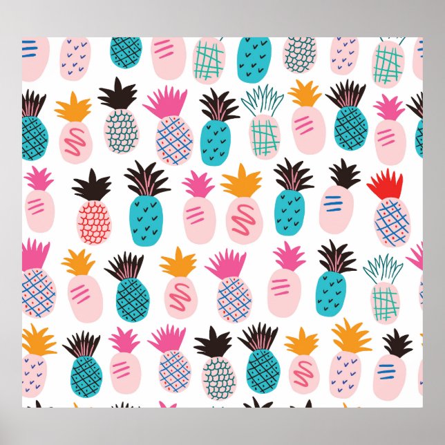 Färgfull ananas löv, tropisk doodle. poster (Framsidan)