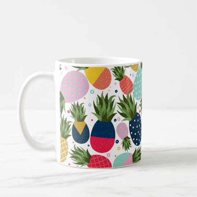 Färgfull ananas, sömlös illustration av mönster, f kaffemugg (Vänster)