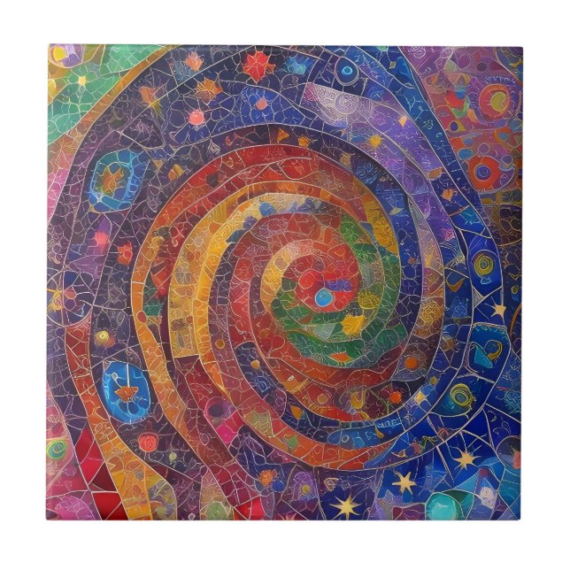 Färgfull Andlig Vortex Swirl Rainbow Mosaic Kakelplatta (Framsidan)