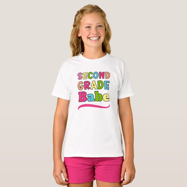 Färgfull andra Klass Babe Back to school T Shirt (Hel framsida)