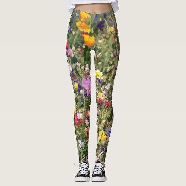 Färgfull ängsskugga för vilda blommor, levande mön leggings (Framsida)