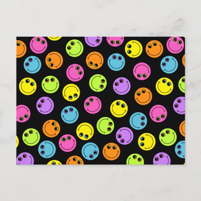 Färgfull Ansikte på svart Vykort (Framsida)