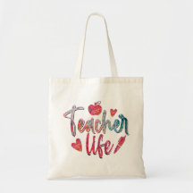 Färgfull Apple Teacher Life Tote Bag