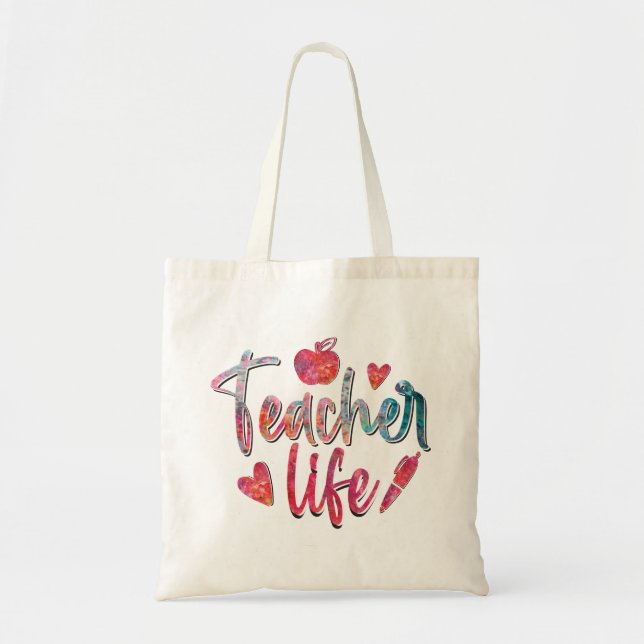 Färgfull Apple Teacher Life Tote Bag Tygkasse (Framsidan)