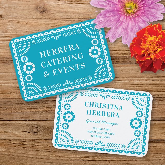 Färgfull Aqua Papel Picado Catering Event Stylist Visitkort (Skapare uppladdad)
