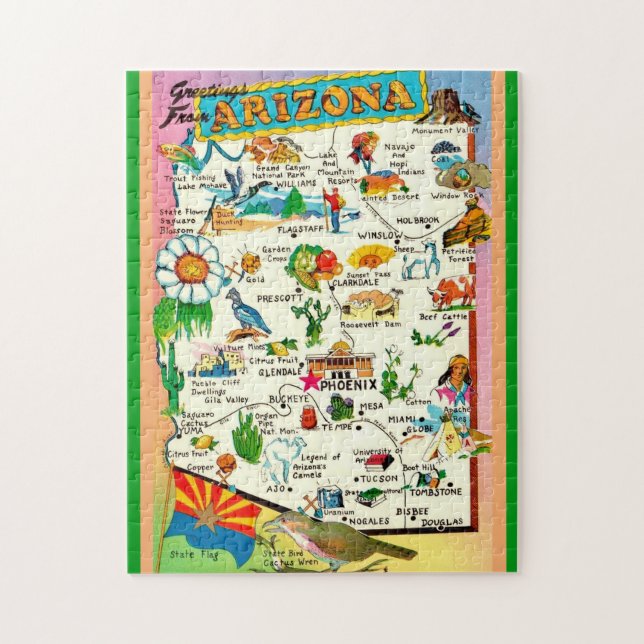 Färgfull Arizona Karta 11x14 Jigszawa Puzzle Pussel (Vertikal)