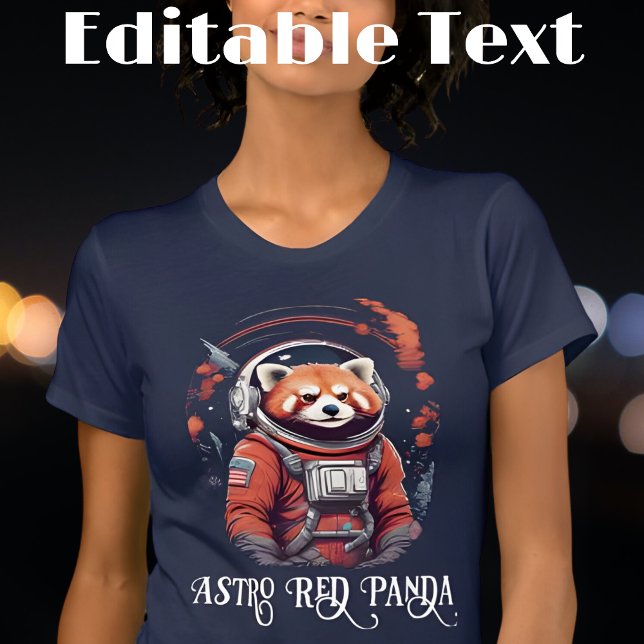 Färgfull Astronaut Red Panda Editable Text T Shirt (Skapare uppladdad)