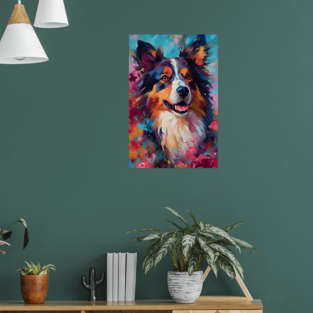 Färgfull Australian shepherd Art Poster (Vardagsrum 1)