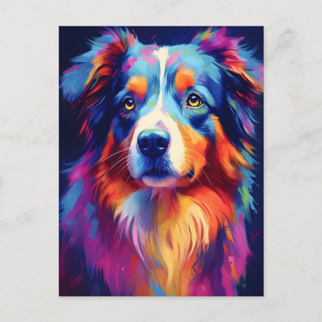 Färgfull Australian shepherd Art Vykort (Framsida)